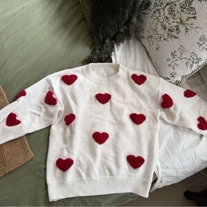White Sweater with Red Hearts